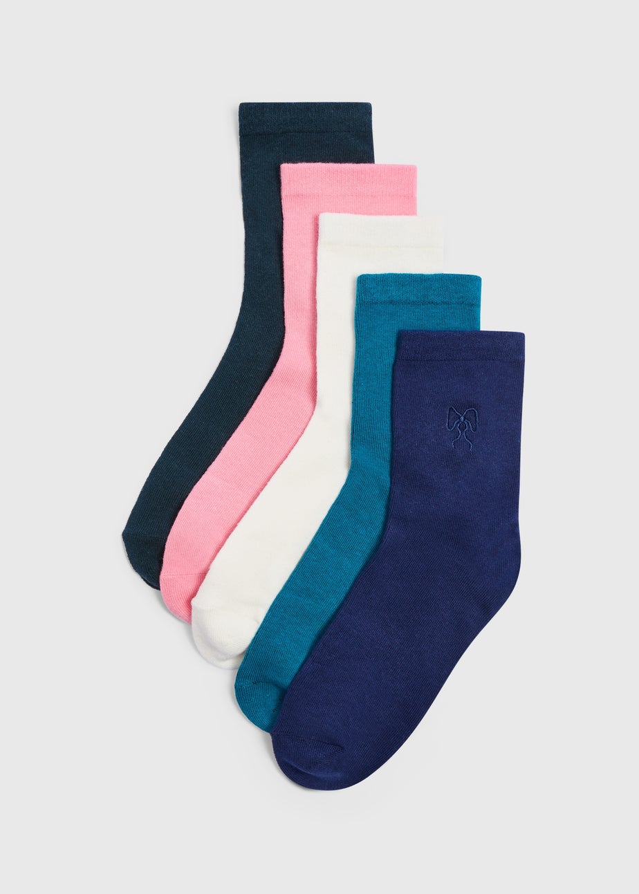 5 Pack Multi Colour Bow Embroidered Ankle Socks