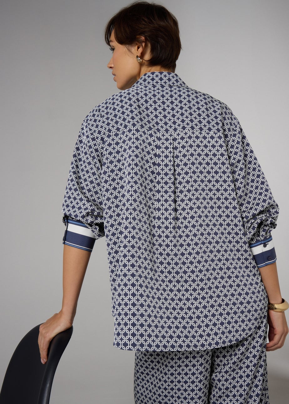 Et Vous Navy Chain Print Satin Blouse