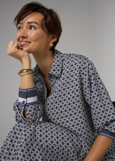 Et Vous Navy Chain Print Satin Blouse