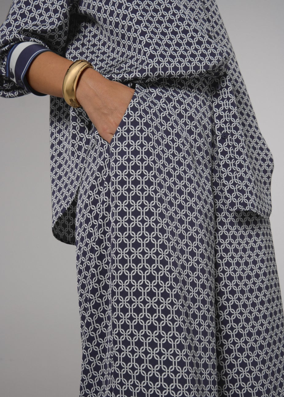 Et Vous Navy Chain Pattern Twill Co Ord Trousers