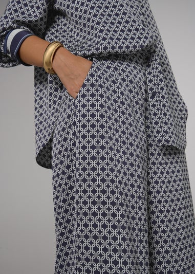 Et Vous Navy Chain Pattern Twill Co Ord Trousers