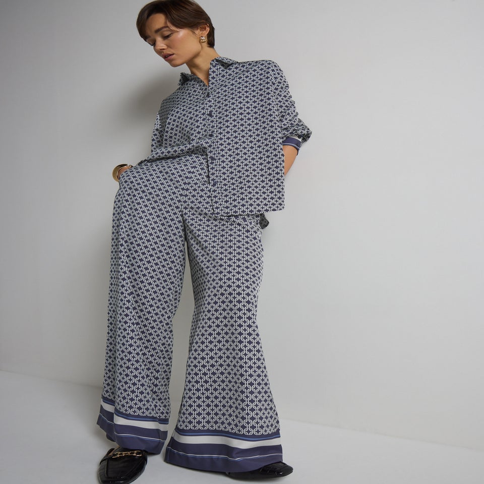 Et Vous Navy Chain Pattern Twill Co Ord Trousers
