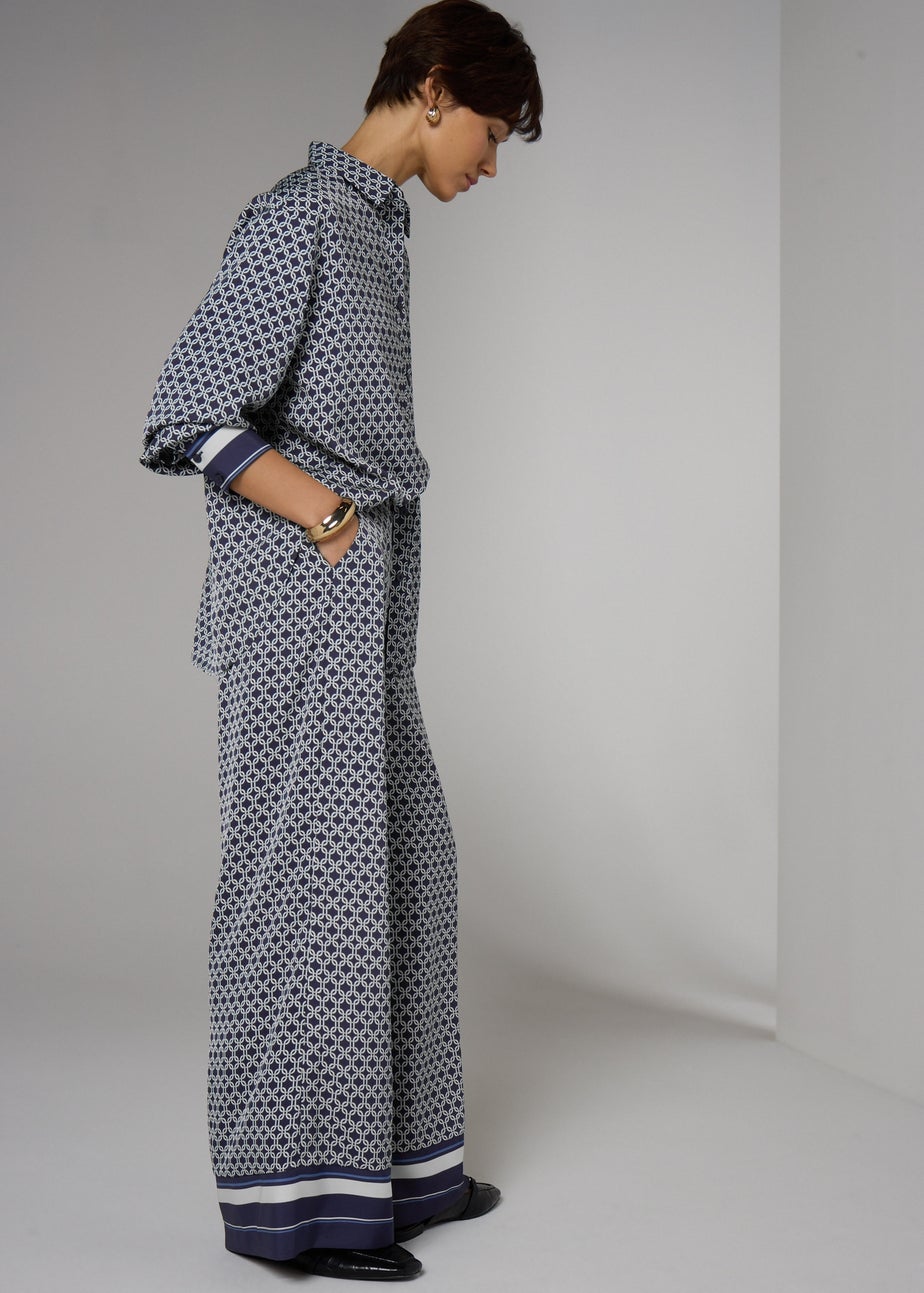 Et Vous Navy Chain Pattern Twill Co Ord Trousers