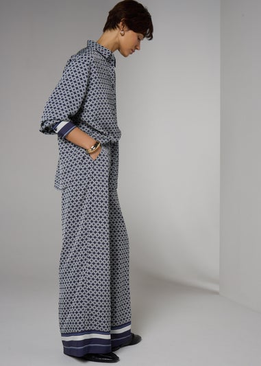 Et Vous Navy Chain Pattern Twill Co Ord Trousers