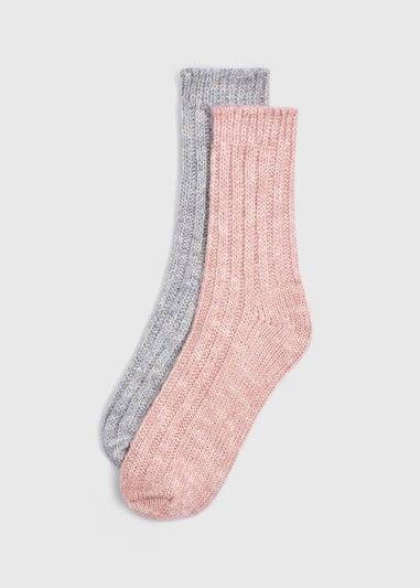 2 Pack Pink & Grey Boot Socks