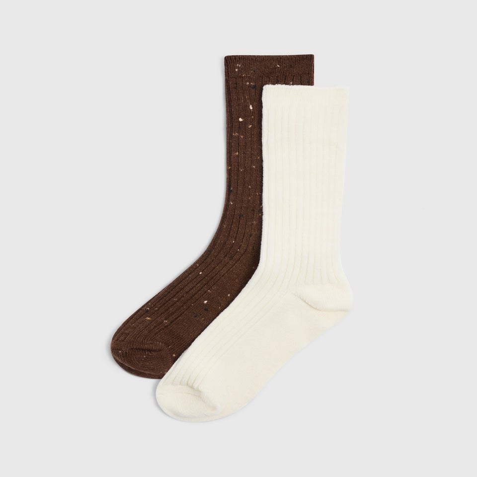 2 Pack Brown & Neutral Slouch Socks