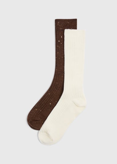 2 Pack Brown & Neutral Slouch Socks