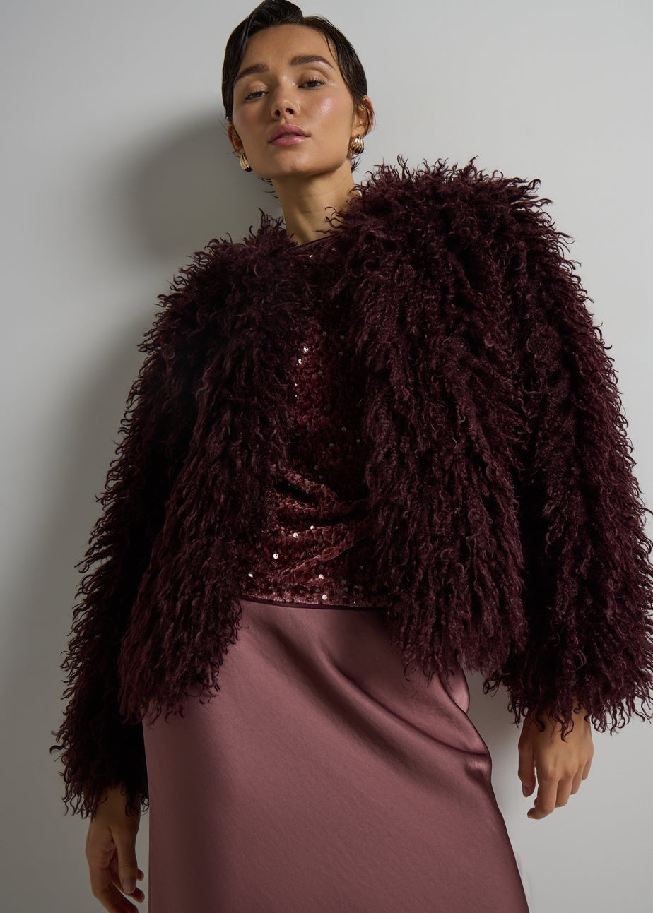 Et Vous Burgundy Mongolian Faux Fur Jacket