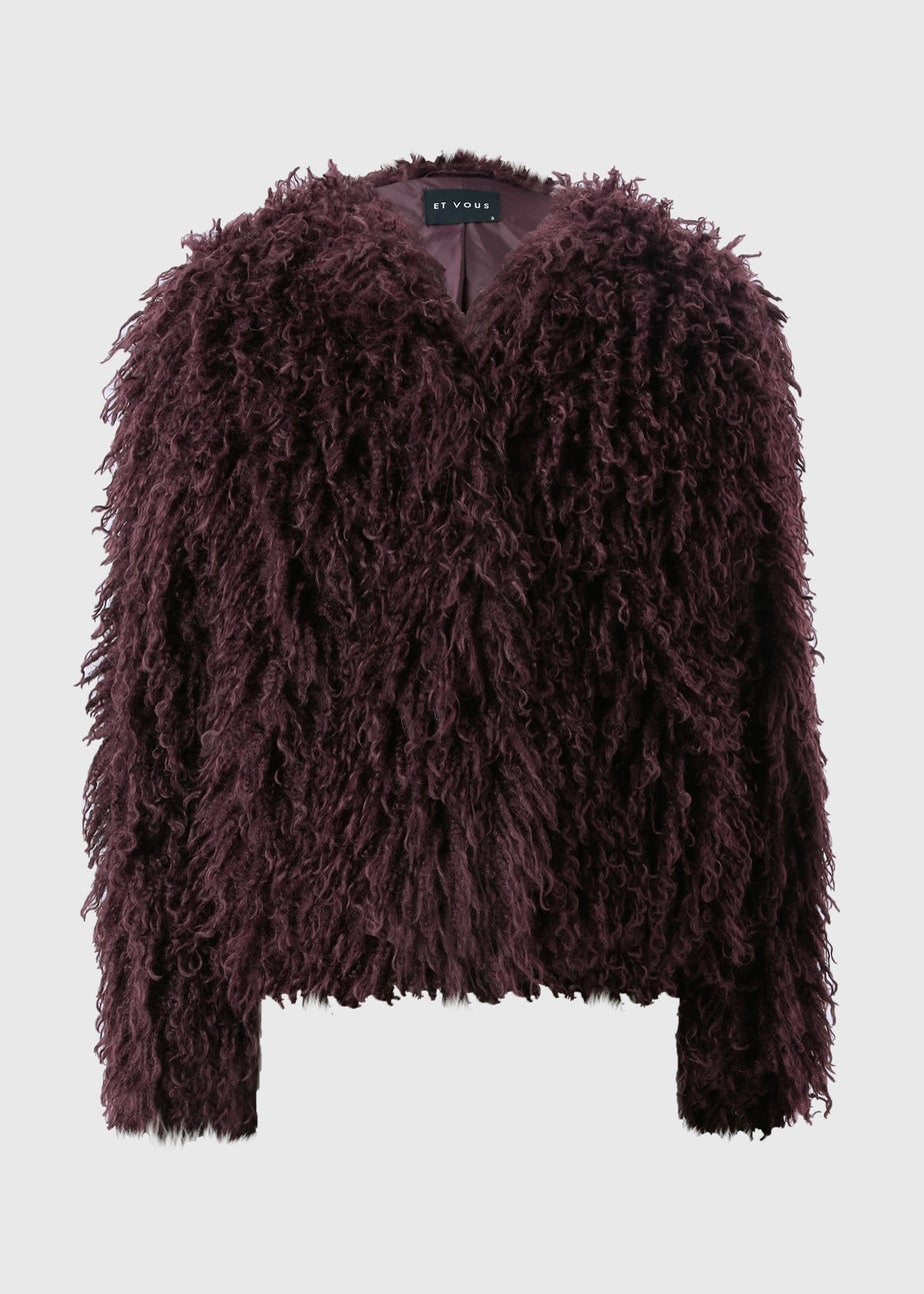 Et Vous Burgundy Mongolian Faux Fur Jacket