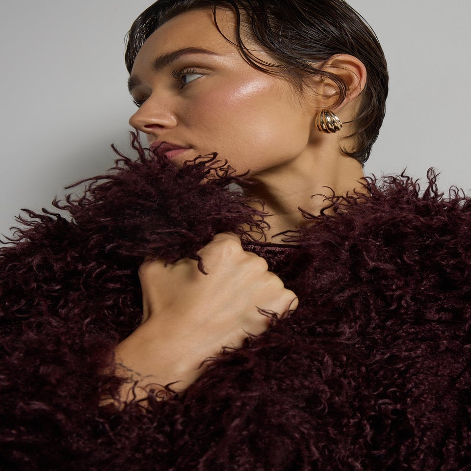 Et Vous Burgundy Mongolian Faux Fur Jacket