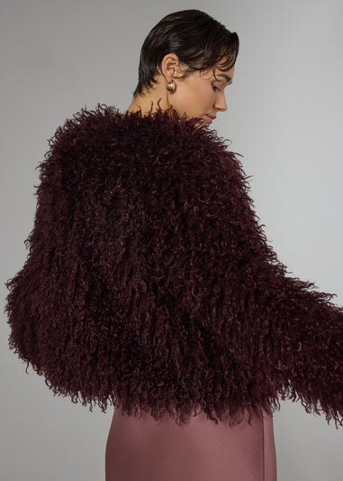 Et Vous Burgundy Mongolian Faux Fur Jacket