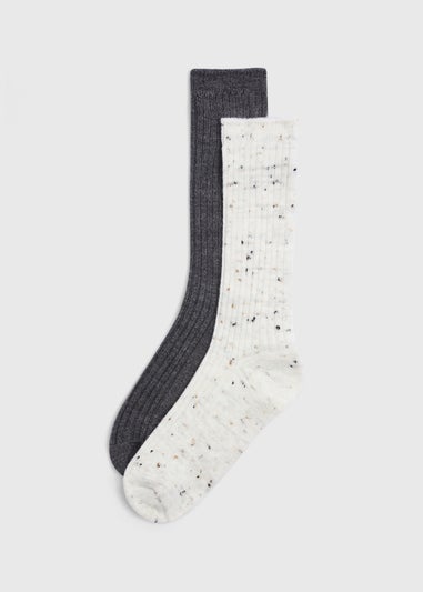 2 Pack Grey & Cream Speckle Socks