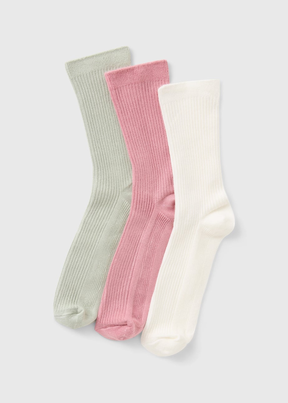 3 Pack Multi Colour Super Soft Ribbed Ankle Socks