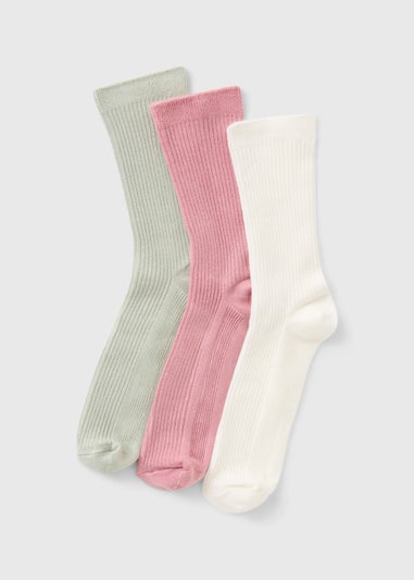 3 Pack Multi Colour Super Soft Ribbed Ankle Socks
