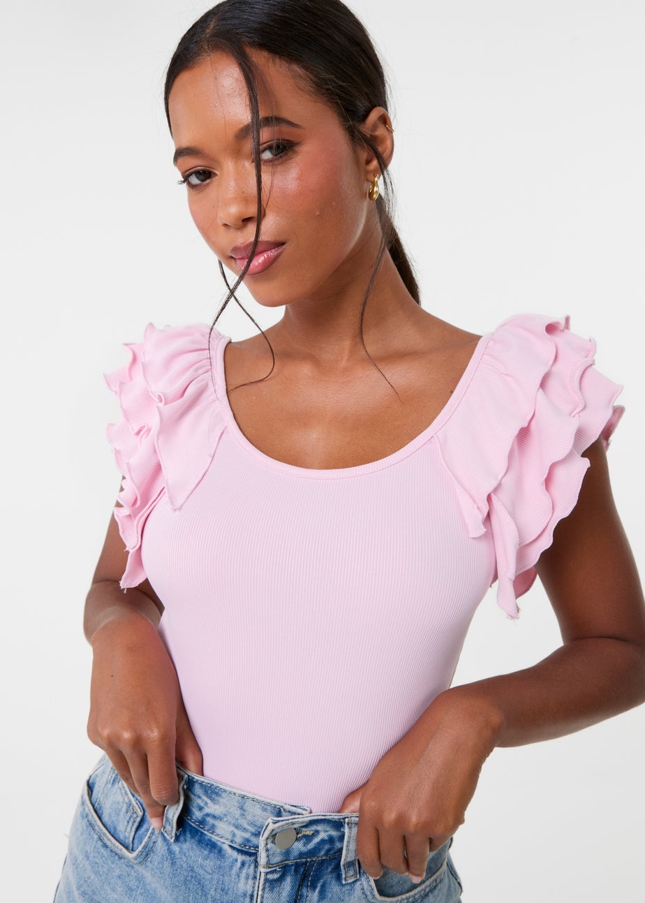 Pink Vanilla Pink Ruffle Sleeve Bodysuit
