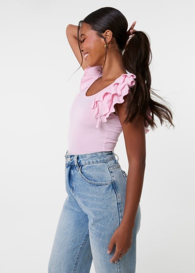 Pink Vanilla Pink Ruffle Sleeve Bodysuit