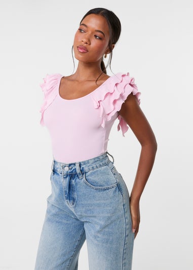 Pink Vanilla Pink Ruffle Sleeve Bodysuit