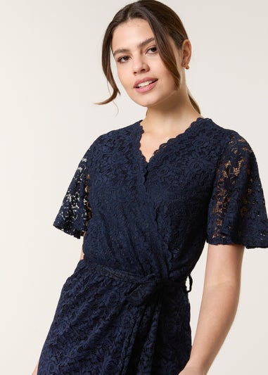 Blue Vanilla Navy Lace Wrap Over Midi Dress