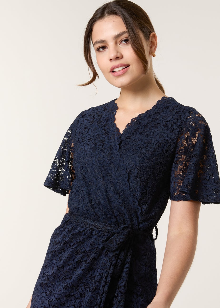 Blue Vanilla Navy Lace Wrap Over Midi Dress