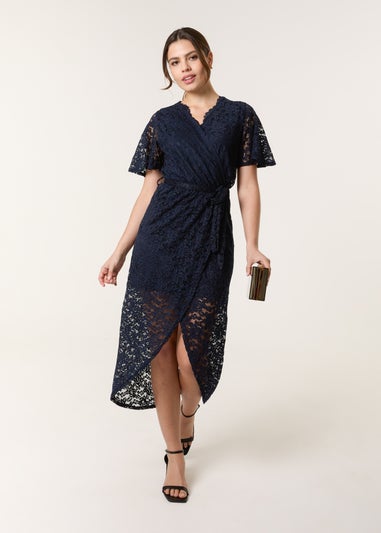 Blue Vanilla Navy Lace Wrap Over Midi Dress