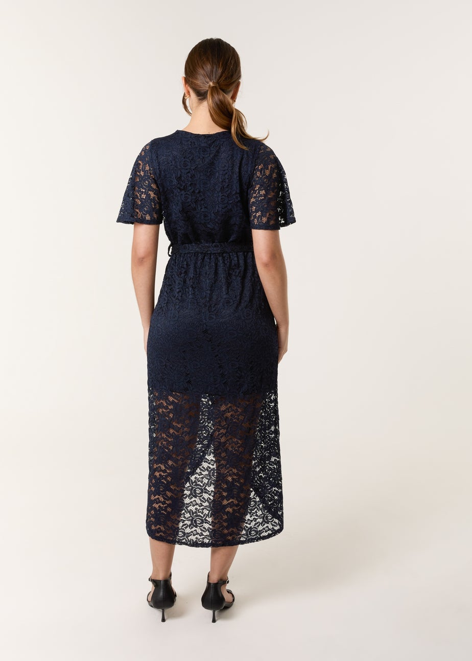 Blue Vanilla Navy Lace Wrap Over Midi Dress