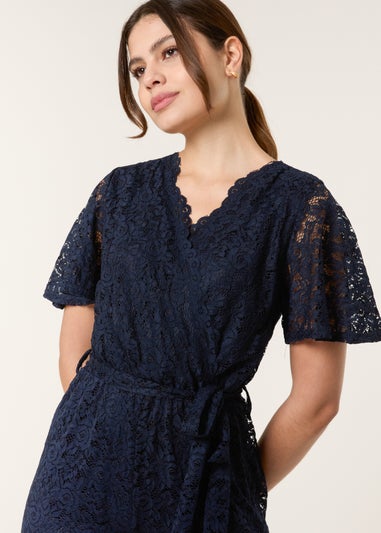 Blue Vanilla Navy Lace Wrap Over Jumpsuit