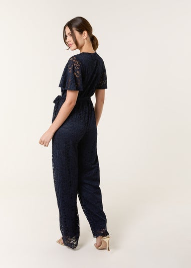 Blue Vanilla Navy Lace Wrap Over Jumpsuit