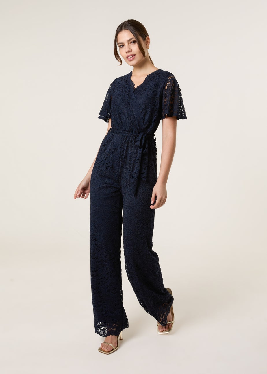 Blue Vanilla Navy Lace Wrap Over Jumpsuit