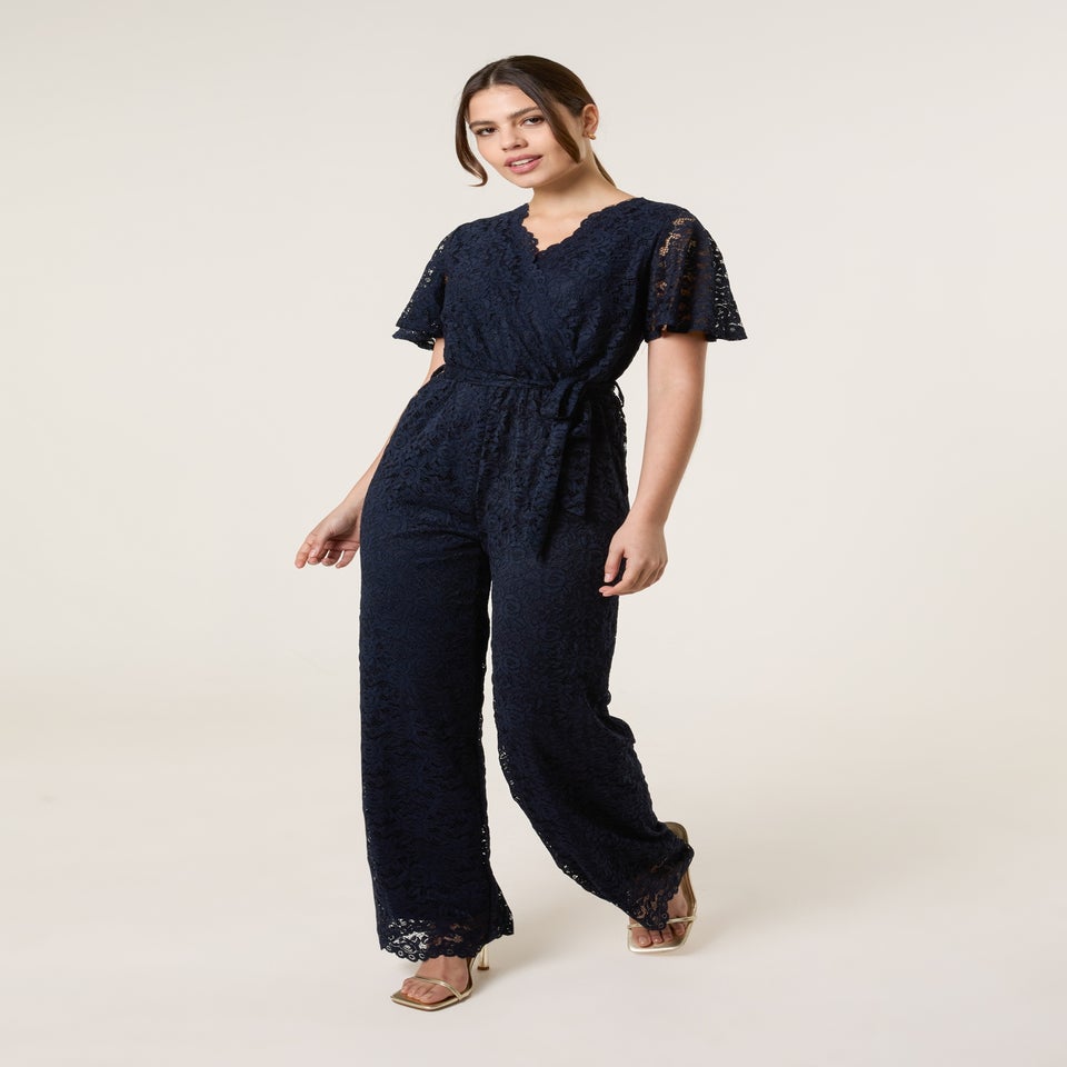 Blue Vanilla Navy Lace Wrap Over Jumpsuit