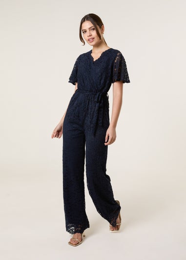 Blue Vanilla Navy Lace Wrap Over Jumpsuit