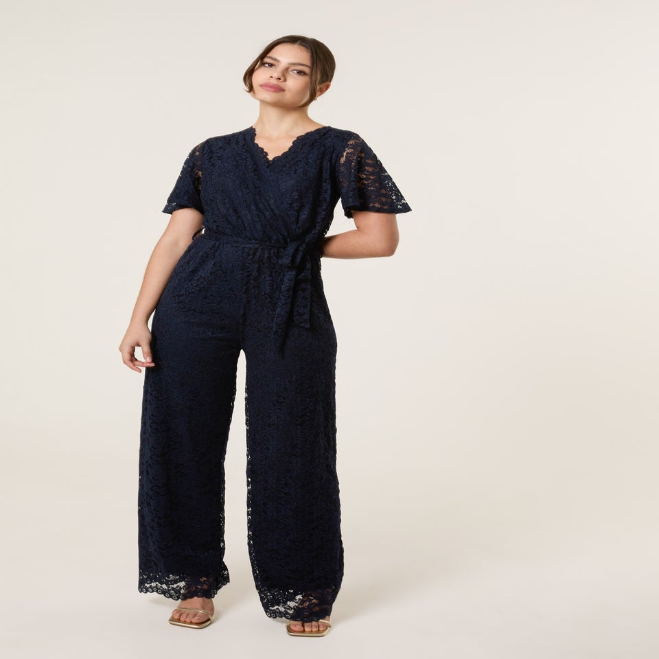 Blue Vanilla Navy Lace Wrap Over Jumpsuit