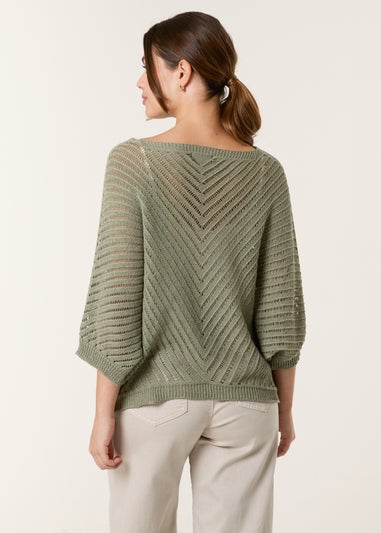 Blue Vanilla Khaki Crochet V Neck Jumper