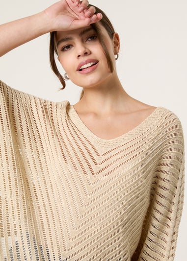 Blue Vanilla Beige Crochet V Neck Jumper