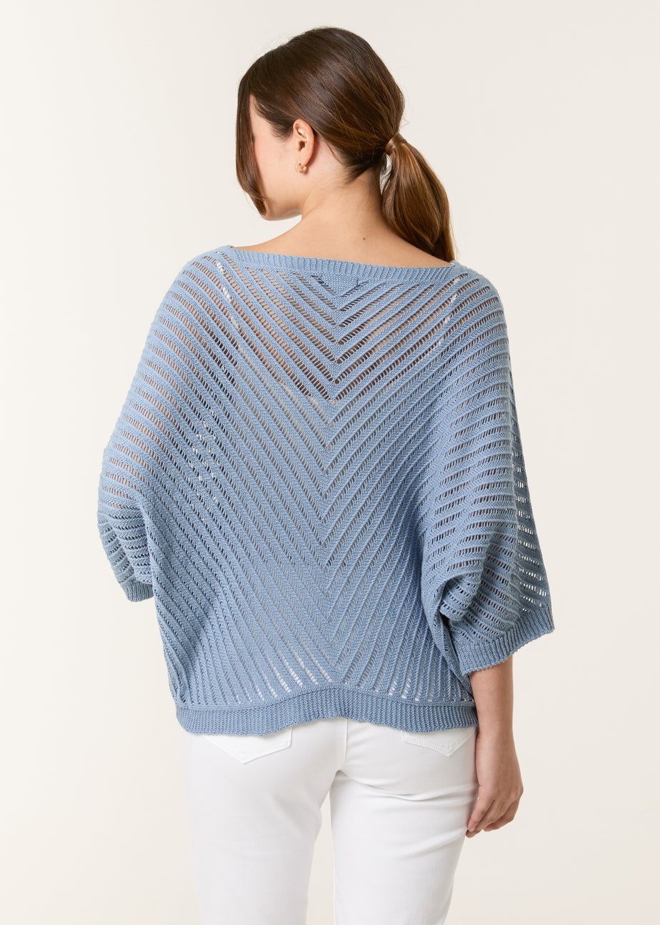 Blue Vanilla Denim Crochet V Neck Jumper