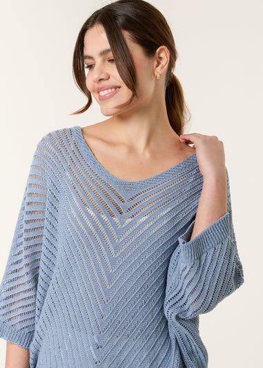 Blue Vanilla Denim Crochet V Neck Jumper