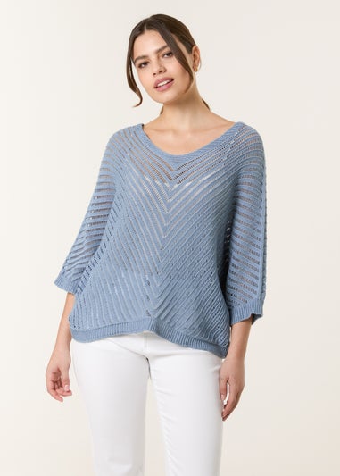 Blue Vanilla Denim Crochet V Neck Jumper