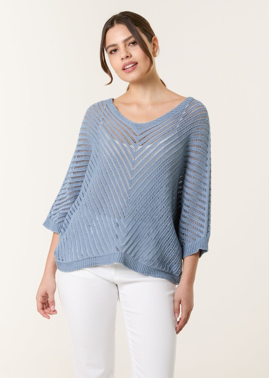 Blue Vanilla Denim Crochet V Neck Jumper