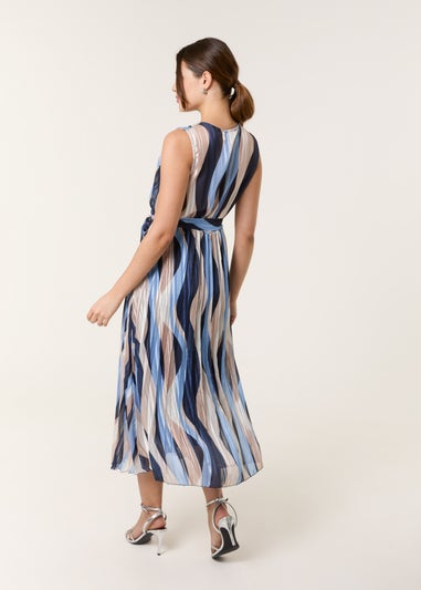 Blue Vanilla Navy Squiggle Print Sleeveless Wrap Pleat Dress