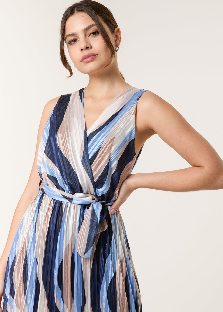 Blue Vanilla Navy Squiggle Print Sleeveless Wrap Pleat Dress