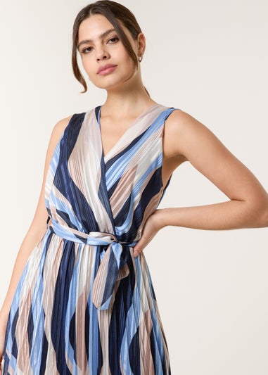 Blue Vanilla Navy Squiggle Print Sleeveless Wrap Pleat Dress