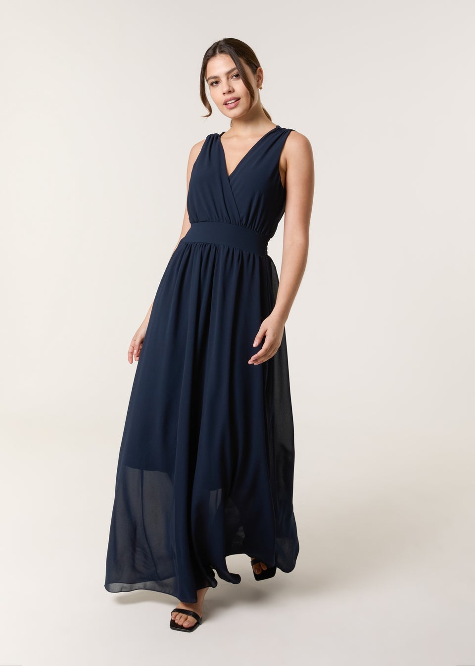 Blue Vanilla Navy Sleeveless Wrap Front Maxi Dress