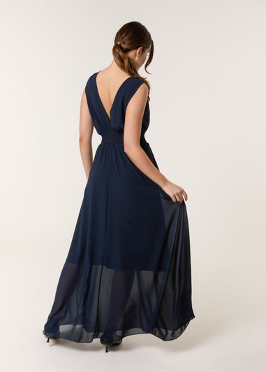 Blue Vanilla Navy Sleeveless Wrap Front Maxi Dress