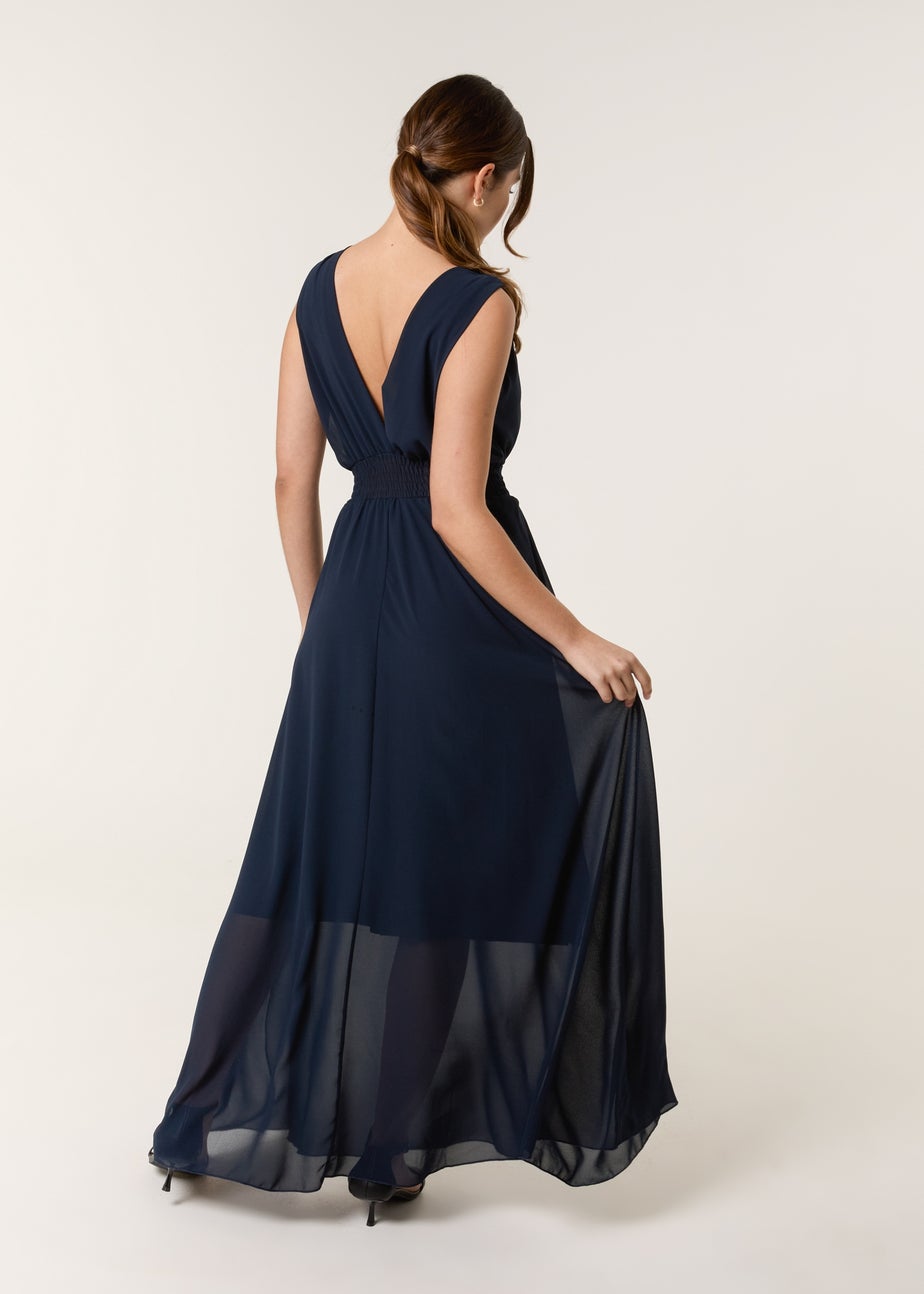 Blue Vanilla Navy Sleeveless Wrap Front Maxi Dress