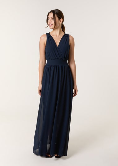 Blue Vanilla Navy Sleeveless Wrap Front Maxi Dress