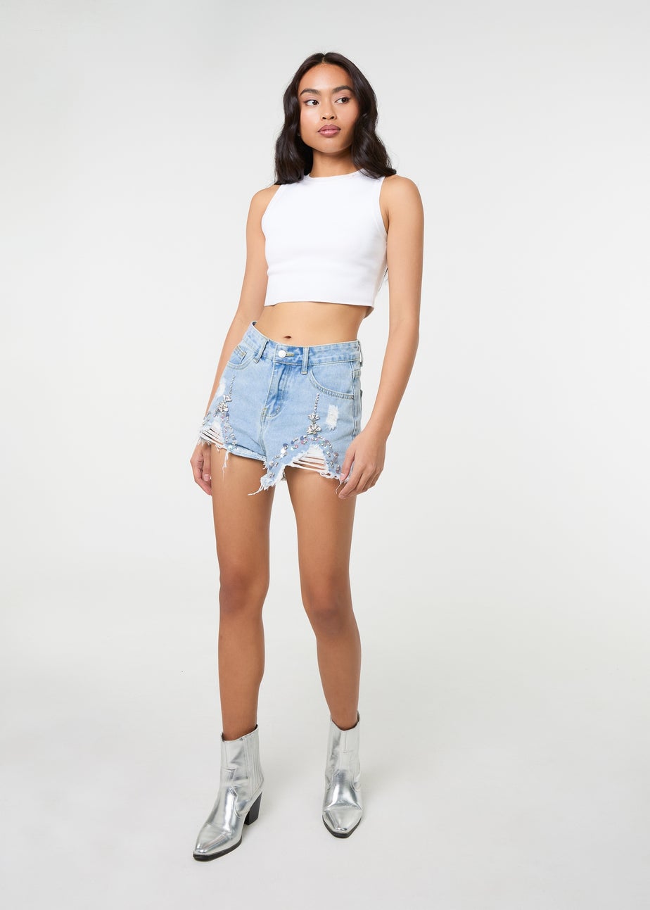 Pink Vanilla Denim Embellished Distressed Shorts