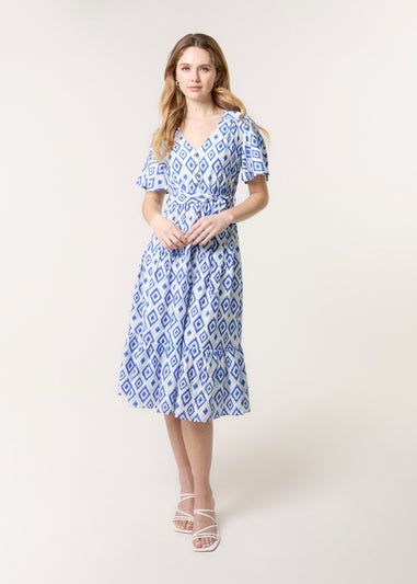 Blue Vanilla Blue Diamond Print Button Front Midi Dress