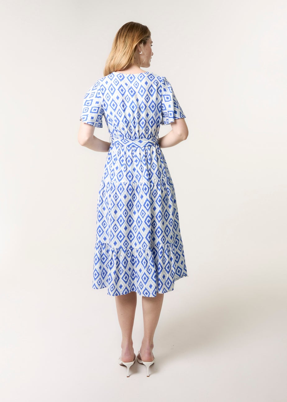 Blue Vanilla Blue Diamond Print Button Front Midi Dress