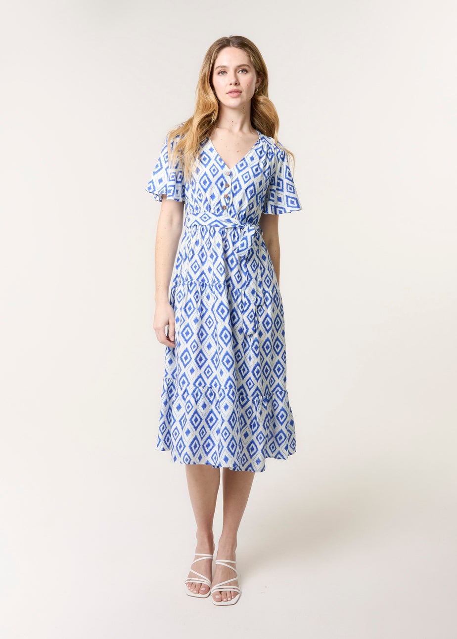 Blue Vanilla Blue Diamond Print Button Front Midi Dress