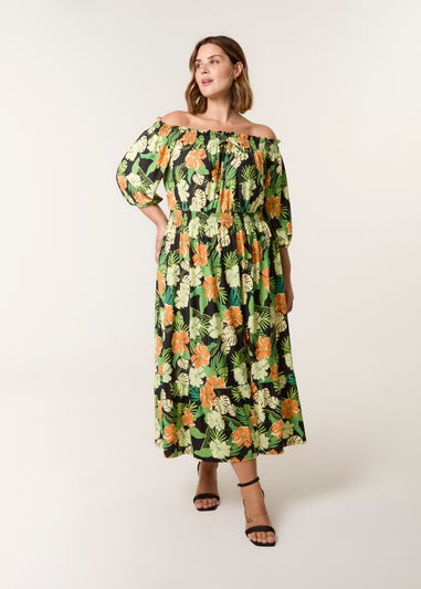 Blue Vanilla Black Curve Bardot Elasticated Midi Dress