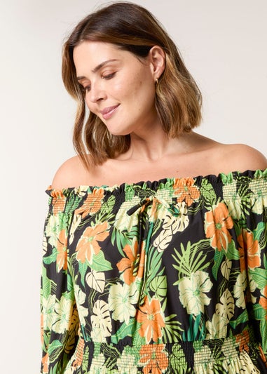 Blue Vanilla Black Curve Bardot Elasticated Midi Dress